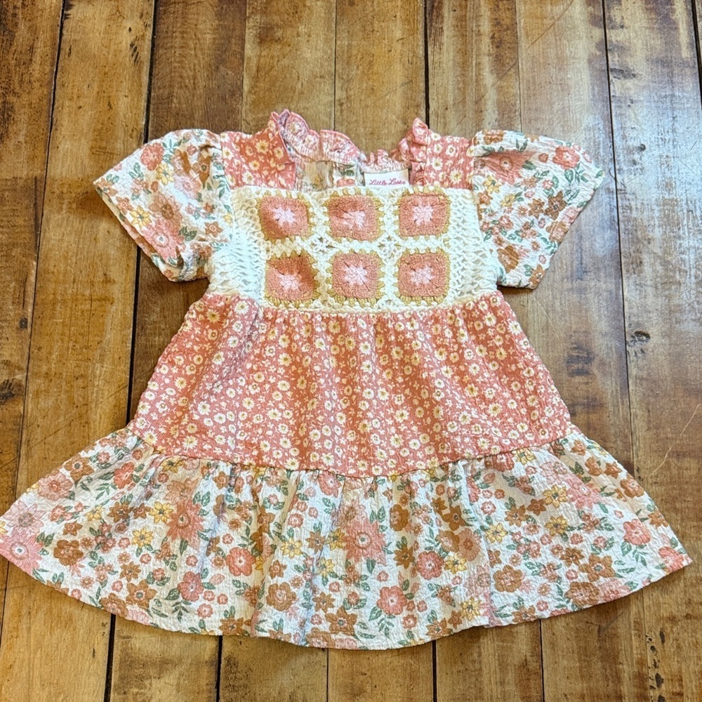 Little Lass floral top 5 pink green tunic top crochet spring Easter boho